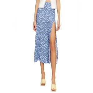 Reformation Zoe Side Slit Midi Floral Skirt Romi Size 8 Blue White Flowers